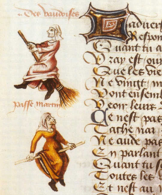 The evolution of the medieval witch and why shes usually a woman: Champion des Dames, broom sticks from the 15th century.