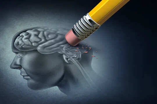 Image of a pencil erasing a portion of a person's brain. 